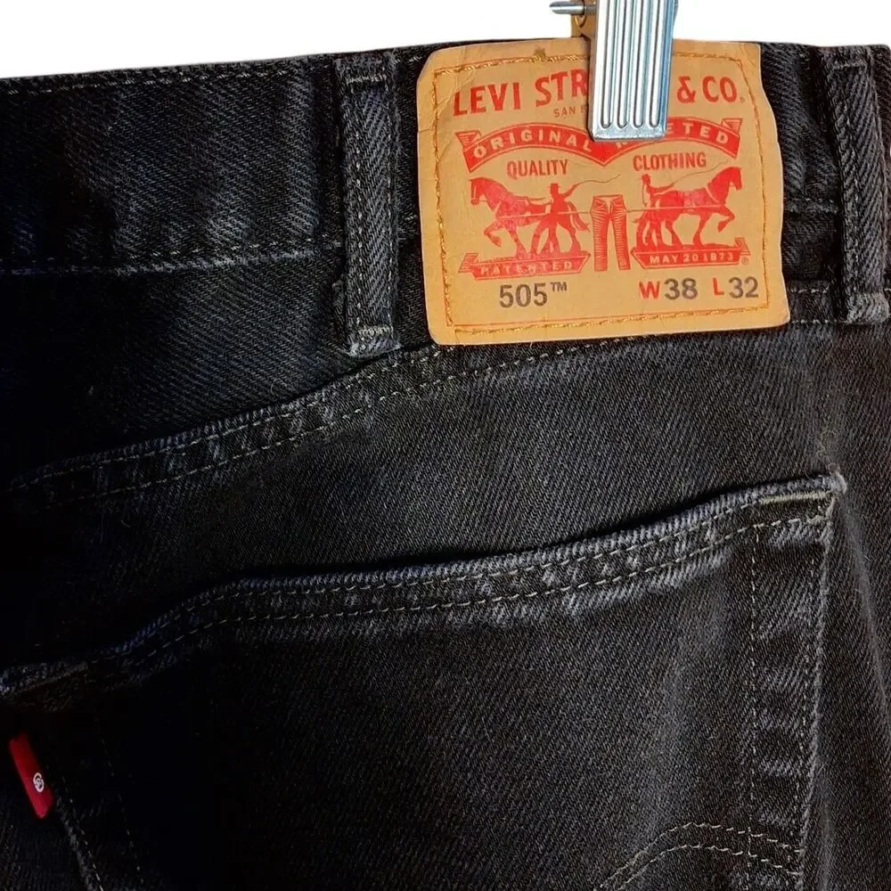 Levi's 505 regular fit straight leg mens black jeans 38x32 denium classic cotton
